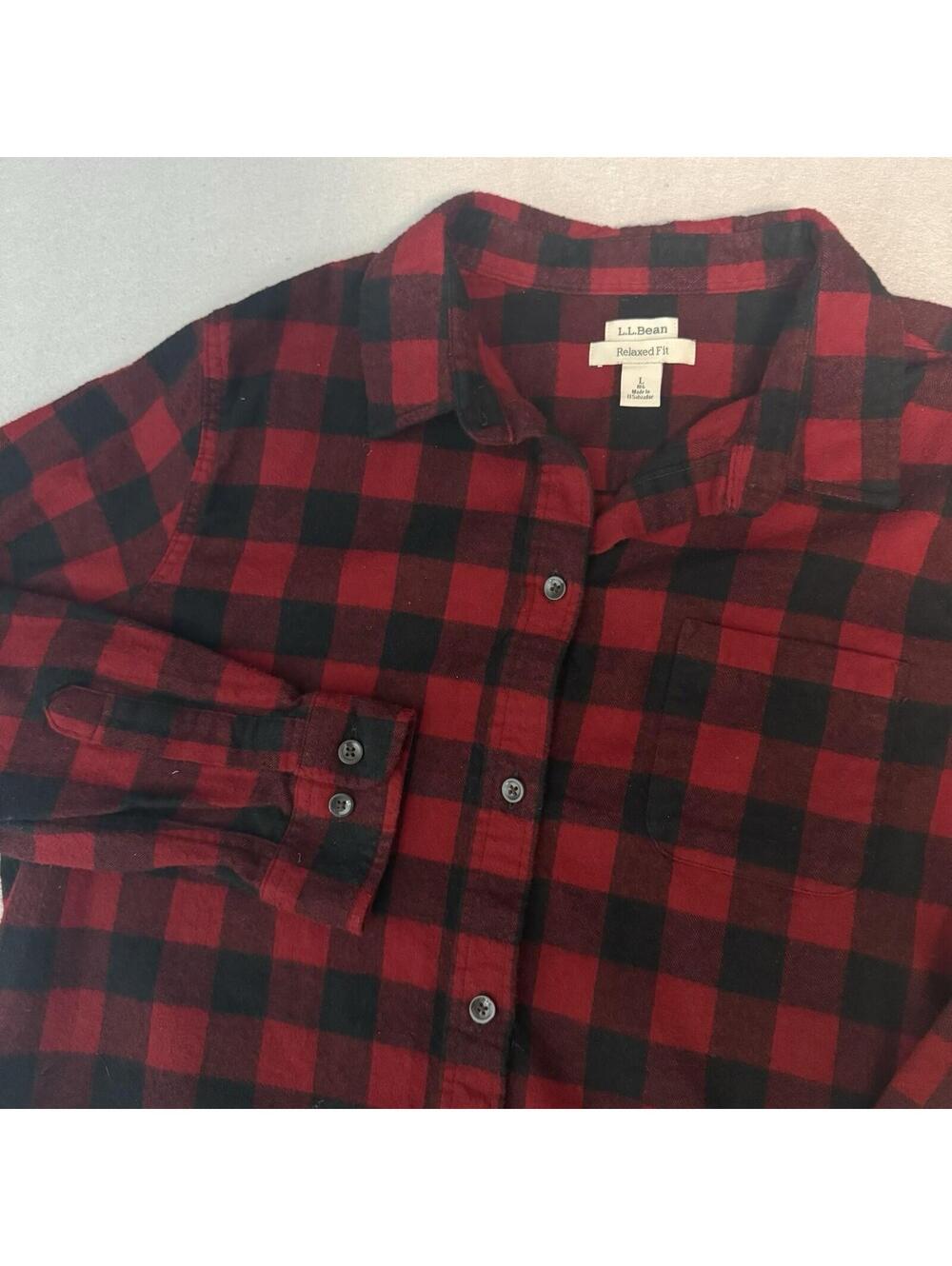 LL‎ BEAN Flannel Shirt Men’s Large Red Check Plaid Work Relaxed Fit Gorpcore